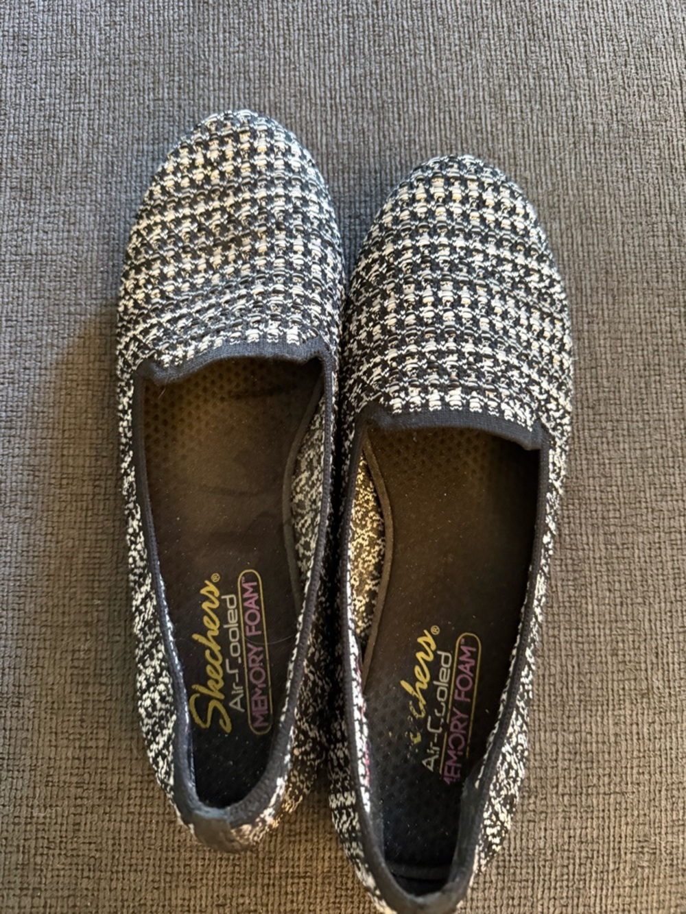 Skechers Black & White Knit Slip-On Memory Foam Flats